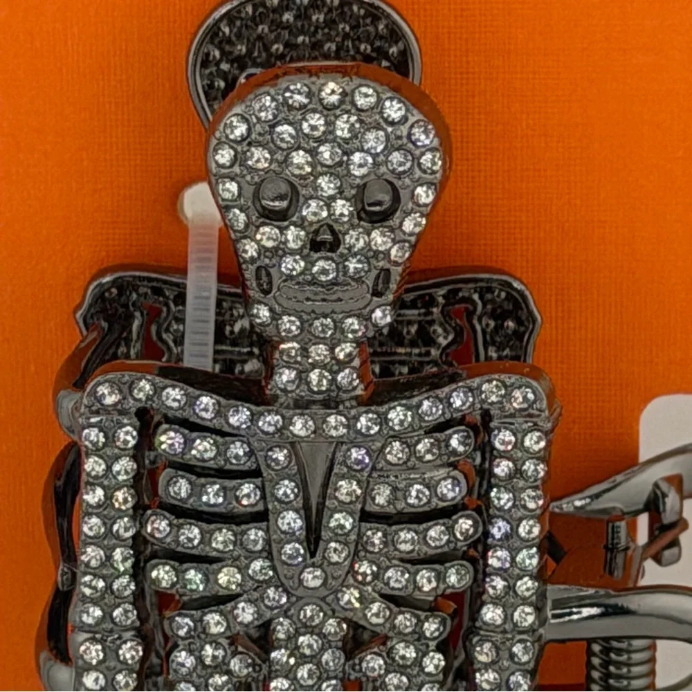 Piper K Halloween Skeleton Hair Claw Clip Silver Tone Rhinestones